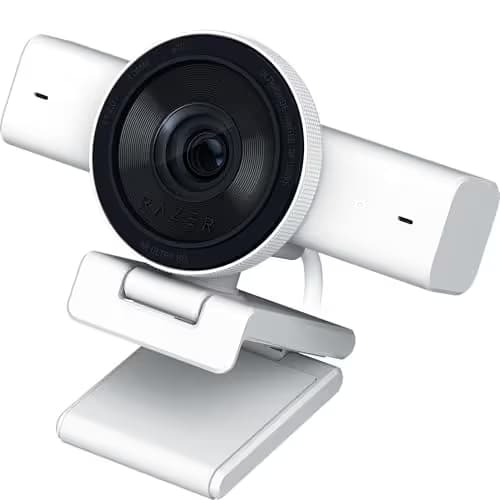 Razer Kiyo V2 Streaming Webcam: 4K 30 FPS, 1080p 60 FPS - AI Powered Auto-Framing - Built-in Microphone - Ultrawide Angle Lens - Privacy Cover - Works with OBS, Xsplit, Discord, Zoom, Teams - White image