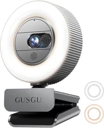 GUSGU 2K QHD Webcam with Microphone and Ring Light, G910 Web Camera Privacy Cover, USB Plug&Play Computer Camera for PC/Desktop/Laptop/Mac, Streaming Camera for Video Conferencing image