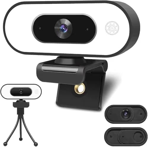 Webcam with Ring Light Microphone - Streaming Web Camera, 1080P Full HD Pro Camera for PC Mac Laptop Desktop, USB Computer Webcam with Privacy Cover and Tripod for Zoom Meeting Skype Teams Twitch main image