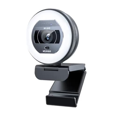 NexiGo N930E Pro, 4K Webcam with Ring Light, PDAF Autofocus, 1080P@60FPS, Dual Noise-Canceling Mics, Built-in Privacy Shutter, Web Cam for Streaming, Meeting, Gaming image