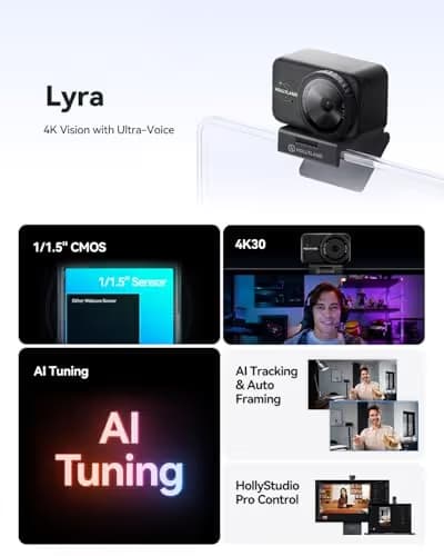 Hollyland Lyra Webcam UHD 4K Webcam for PC, 1/1.5" Sensor, Auto Framing, PDAF, Control for Live Streaming, Video Calls, Gaming, Works with Zoom, Teams, Twitch & More image