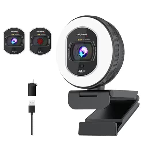 Galyimage 4K Webcam with Ring Light Web Cam 4K Autofocus with TOF Computer Camera 1080P 60FPS Web Camera Built-in Privacy Cover and Microphone Streaming Webcams for Zoom/Skype/Google Meet image