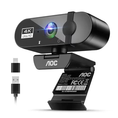 AOC 4k Webcam for PC with Microphone, Computer Camera with Noise Cancellation, Privacy Cover, 99° FOV, Plug & Play USB Webcam for Streaming, Conferencing, Zoom, Skype, Facetime, Laptop, PC, Skype main image