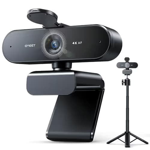 EMEET NOVA 4K Webcam with Tripod - 4K UHD, PDAF Autofocus, Adjustable Heights with 360° Swivel Head, 2 Noise-Cancelling Mics, USB Plug&Play, Privacy Cover, Ideal for Online Meetings&Live Streaming image