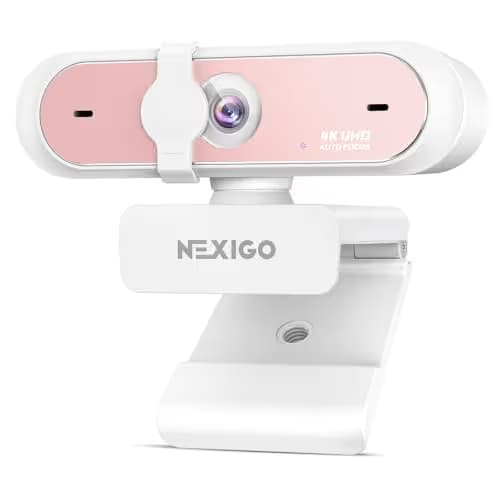 NexiGo N660P Pro 4K Webcam with Distortion-Free Lens, 1080p 60 fps Autofocus USB Streaming Camera, 3DNR, Noise-Canceling Mics & Privacy Cover, Web Cam for Gaming/Live Streaming/PC/Mac/Switch 2, Pink image