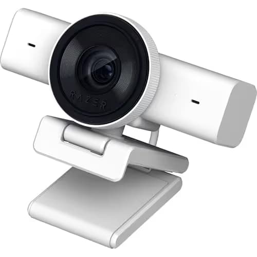 Razer Kiyo V2 X Streaming Webcam: 1440p 60 FPS - Auto Focus - Built-in Microphone - Wide Angle Lense - Integrated Privacy Shutter - Works with OBS, Xsplit, Streamlabs, Discord, Zoom, Teams - White main image