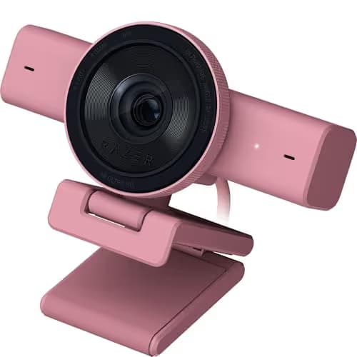 Razer Kiyo V2 Streaming Webcam: 4K 30 FPS, 1080p 60 FPS - AI Powered Auto-Framing - Built-in Microphone - Ultrawide Angle Lens - Privacy Cover - Works with OBS, Xsplit, Discord, Zoom, Teams - Pink image