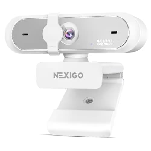 NexiGo N660P Pro 4K Webcam with Distortion-Free Lens, 1080p 60 fps Autofocus USB Streaming Camera, 3DNR, Noise-Canceling Mics & Privacy Cover, Web Cam for Gaming/Live Streaming/PC/Mac/Switch 2, White image