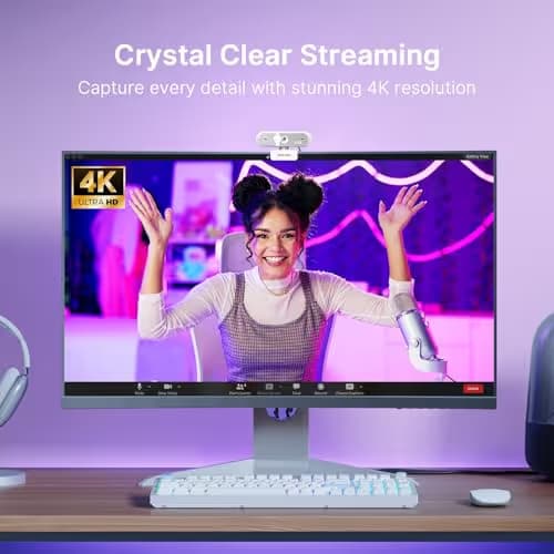 NexiGo N660P Pro 4K Webcam with Distortion-Free Lens, 1080p 60 fps Autofocus USB Streaming Camera, 3DNR, Noise-Canceling Mics & Privacy Cover, Web Cam for Gaming/Live Streaming/PC/Mac/Switch 2, White image