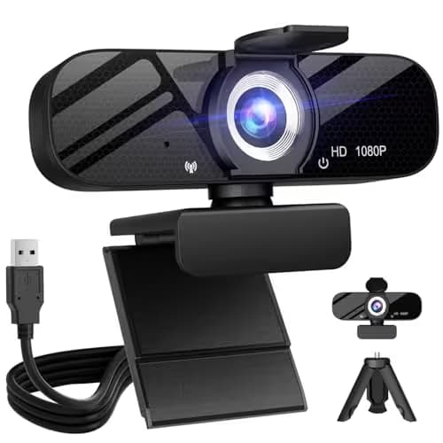 Tewiky Full HD Webcam with Built-in Microphone and Rotatable Tripod, 1080P Video and Wide Angle Camera, Privacy Cover, for Desktop PC or Laptop Computer main image