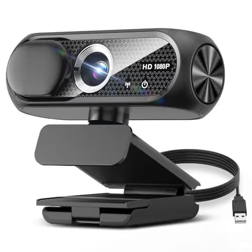 Shcngqio 1080P HD Webcam with Microphone, Noise Cancellation, Privacy Cover, Wide-Angle Lens, Auto Light Correction, Plug & Play USB Webcam for Laptop, Desktop, PC, Mac, Zoom, Skype, Streaming (Black) image