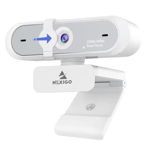 NexiGo N660P (Gen 2) 1080P 60FPS Webcam with Software Control, Dual Microphone & Cover, Autofocus, HD USB Computer Web Camera, for OBS/Zoom/Skype/FaceTime/Teams/Twitch, White image