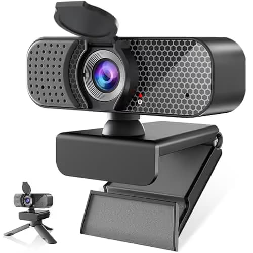 Kemeiv 1080P Webcam PC Webcam with Microphoneand Physical Privacy Cover, Noise-CancelingMicrophone, Auto Light Correction, Ultra WideAngle for Conferences/Online Courses/LiveStreaming/Zoom/YouTube image