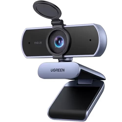 UGREEN 2K Webcam for PC Ultra HD 1080P Computer Webcam with Microphone, PC Camera with Privacy Cover, USB Web Camera for Streaming, Conference, Video Calling, Zoom, Skype, Teams, FaceTime, Grey image