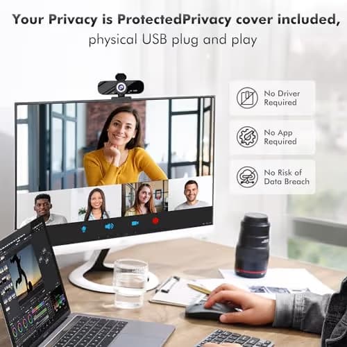Gohero Full HD 1080P Video Webcam, Noise Cancellation, Privacy Cover, Wide-Angle Lens, Auto Light Correction, Plug & Play USB Webcam for Laptop, Desktop, PC, Mac, Zoom, Skype Classic Series image