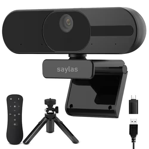 saylas 4K Webcam with Microphone and Speaker, 120° FOV Wide Angle Web cam with Remote, Noise-Cancelling Mics, Auto Focus, Privacy Cover, Plug & Play Web Camera for Computer, USB Webcam for Pc, Laptop image