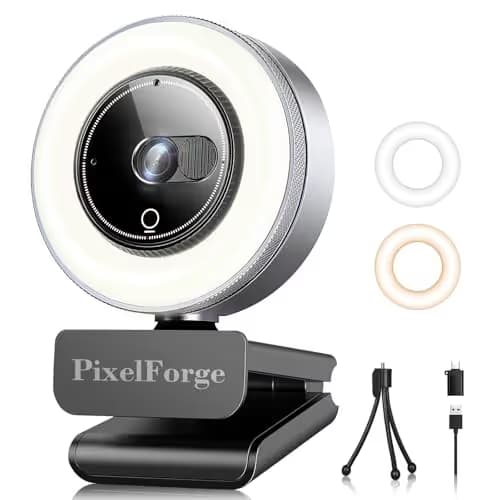 PixelForge 2K Webcam for PC with Microphone & Light & Privacy Cover, Web Camera for Desktop Computer/Laptop/Monitor/Mac, USB Streaming Camera for Zoom/Skype/Teams/Video Calling/Studying and Conference main image