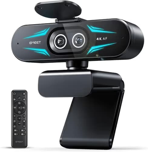EMEET C60E Dual-Camera 4K Webcam for Streaming, Wide-Angle and Telephoto Cameras, Max 11X Hybrid Zoom & PDAF Autofocus, Remote Control, RGB Lighting, 2 Mics, Ideal for Livestreaming and Online Meeting image