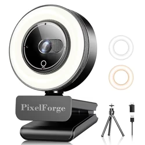 PixelForge 4K Webcam for PC with Microphone & Light & Privacy Cover, Web Camera for Desktop Computer/Laptop/Monitor/Mac, USB Streaming Camera for Zoom/Skype/Teams/Video Calling/Studying and Conference main image