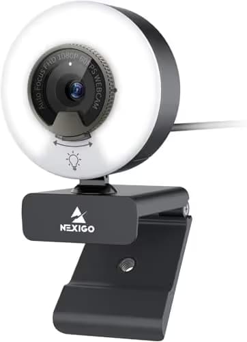 NexiGo N960E 1080P 60FPS Webcam with Light, Software Included, Fast AutoFocus, Built-in Privacy Cover, USB Web Camera, Dual Stereo Microphone, for Zoom Meeting Skype Teams Twitch main image