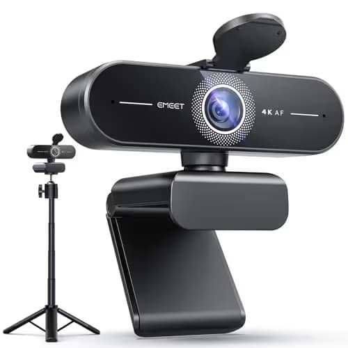 EMEET C60E 4K Webcam with Tripod, Streaming Camera with PDAF Autofocus, Dual Microphones, Auto Light Correction, 73° FOV, Plug & Play USB Webcam for Live Streaming, Gaming & Real-Time Interaction image