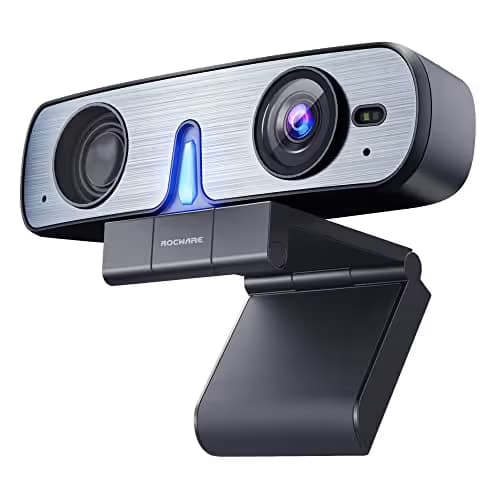 ROCWARE RC08 2K Webcam with Speaker, Webcam for PC, HD Web Cam with Noise Reduction Mic/Harman Speaker/4X Eptz/Privacy Cover/0.2S Auto-Focus/Low Illumination, Computer Camera for Zoom/Teams/Meeting main image
