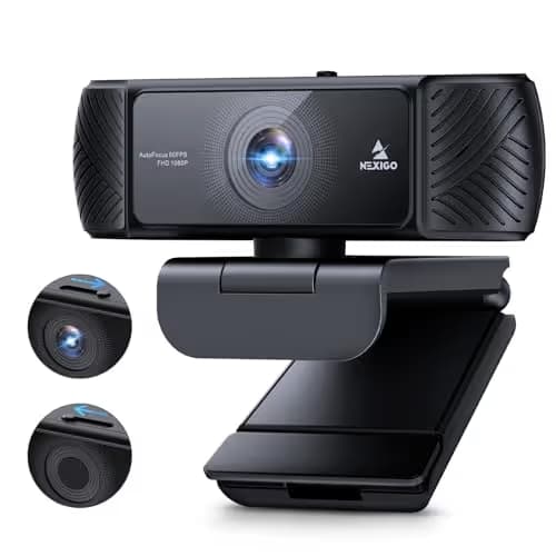 NexiGo 1080P 60FPS Webcam with Software Control and Microphone, AutoFocus, w/Privacy Cover, N680P Pro Computer Web Camera for Skype Zoom Teams, Mac PC Laptop Desktop image