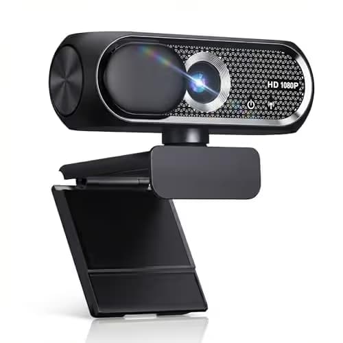 Shcngqio 1080P HD Webcam with Microphone, Noise Cancellation, Privacy Cover, Wide-Angle Lens, Auto Light Correction, Plug & Play USB Webcam for Laptop, Desktop, PC, Mac, Zoom, Skype, Streaming (Black) image