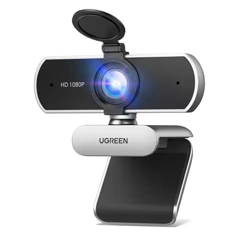 UGREEN Full HD 1080P Webcam with Microphone, 2 Noise-Canceling Mics, 85° Fov & Fixed Focus, Plug and Play, Auto Light Correction, Privacy Cover PC Camera for Zoom/Skype/Teams, Switch 2, Silver Grey main image