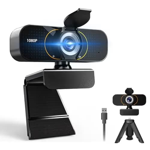 1080P HD Webcam with Microphone, Wide-Angle Lens, Auto Light Correction, Plug Play USB Web Cam with Tripod, Stand, External Camera for Laptop, Desktop Computer, PC, Mac, Zoom, Skype, Streaming, Gaming image
