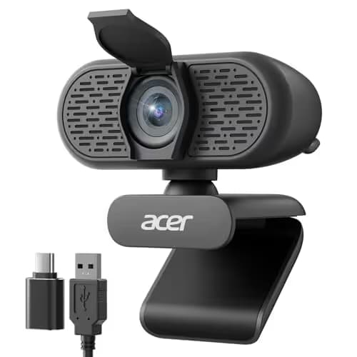 acer 1080p Webcam USB Plug and Play Webcam for PC with Noise Cancellation Microphones Computer Camera for Desktop Streaming Gaming Online Meeting Wide Angle Privacy Cover A-to-C Adapter Easy Setup main image