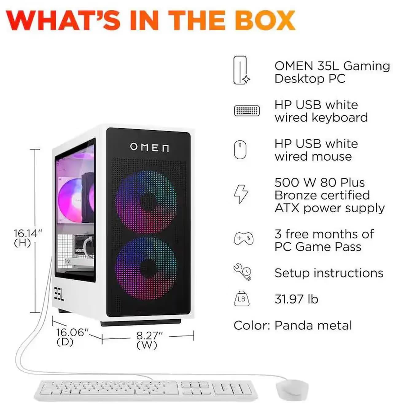 HP OMEN 35L GT16-0344 Gaming Desktop - Ryzen 7 8700F - RTX 5060 Ti 16GB - 16GB DDR5/1TB SSD - Panda Metal image