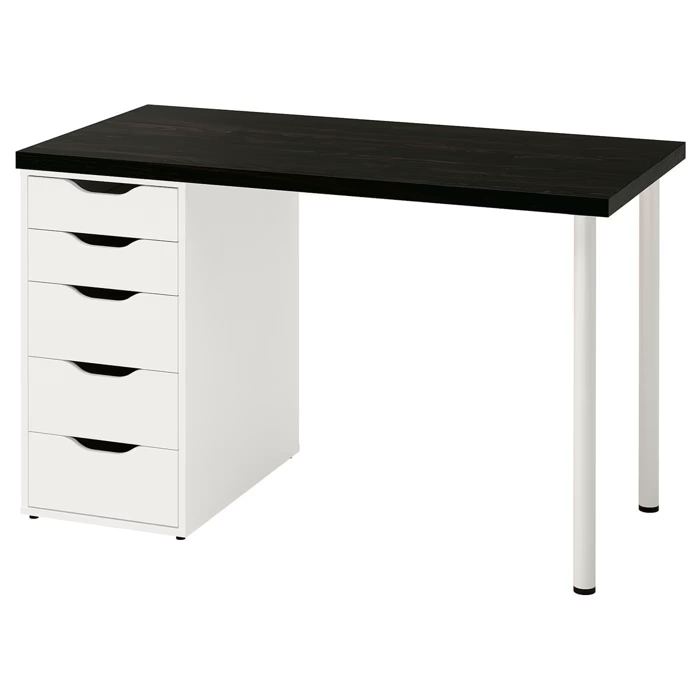 IKEA LAGKAPTEN / 1 ALEX + 2 ADILS, 120×60 cm — Black-brown top / White ALEX / White ADILS (S19417051) main image