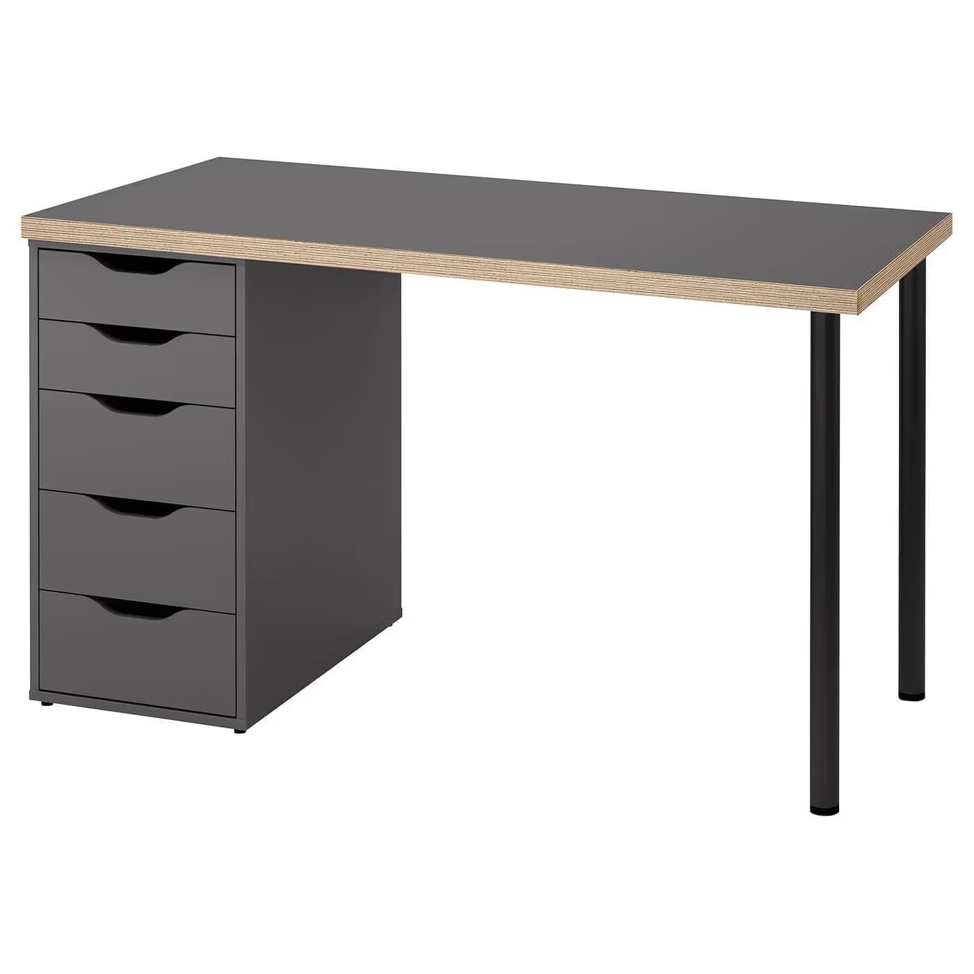 IKEA LAGKAPTEN / 1 ALEX + 2 ADILS, 120×60 cm — Dark gray wood-effect top / Dark gray ALEX / Black ADILS (S19584926) main image