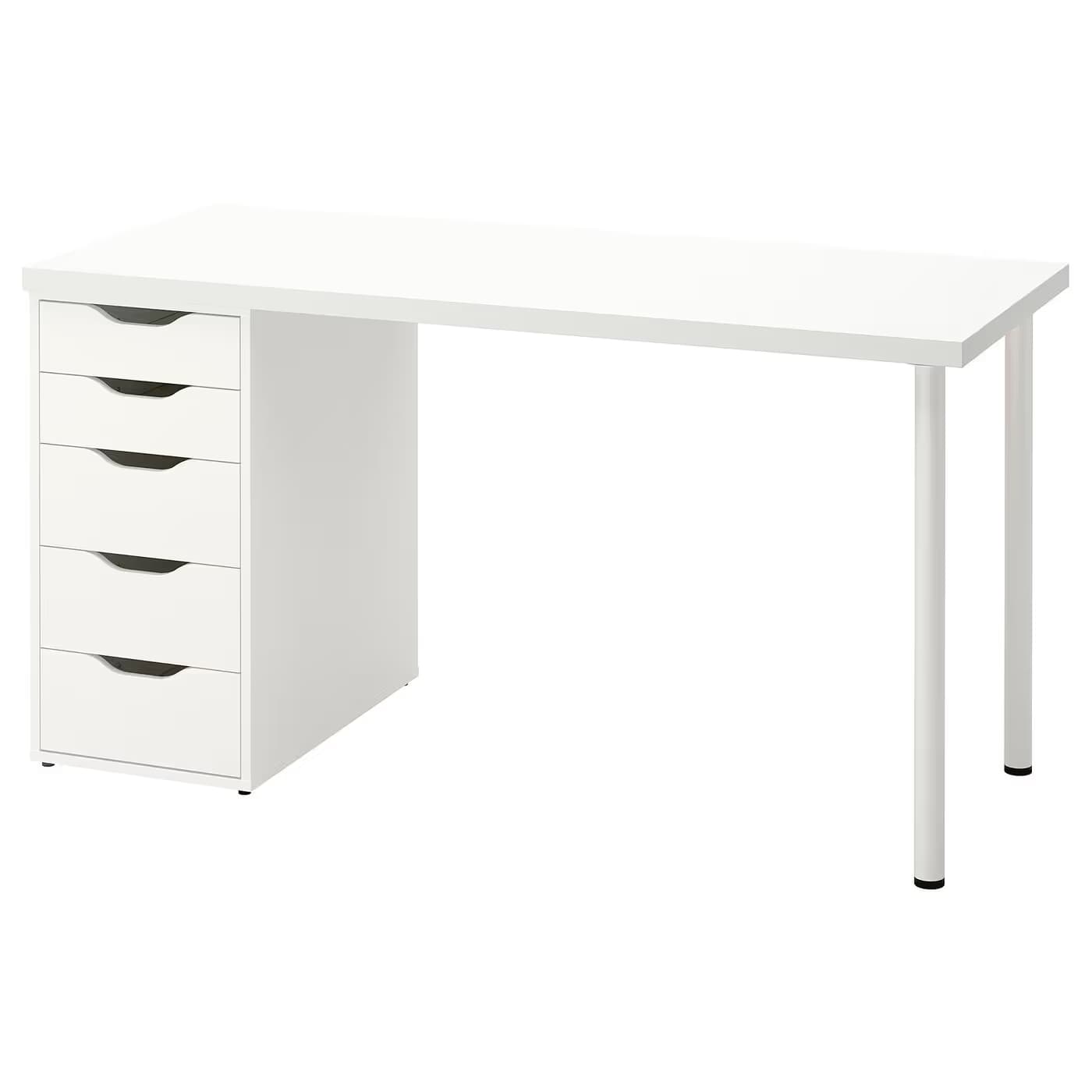 IKEA LAGKAPTEN / 1 ALEX + 2 ADILS, 140×60 cm — White top / White ALEX / White ADILS (S49431927) main image