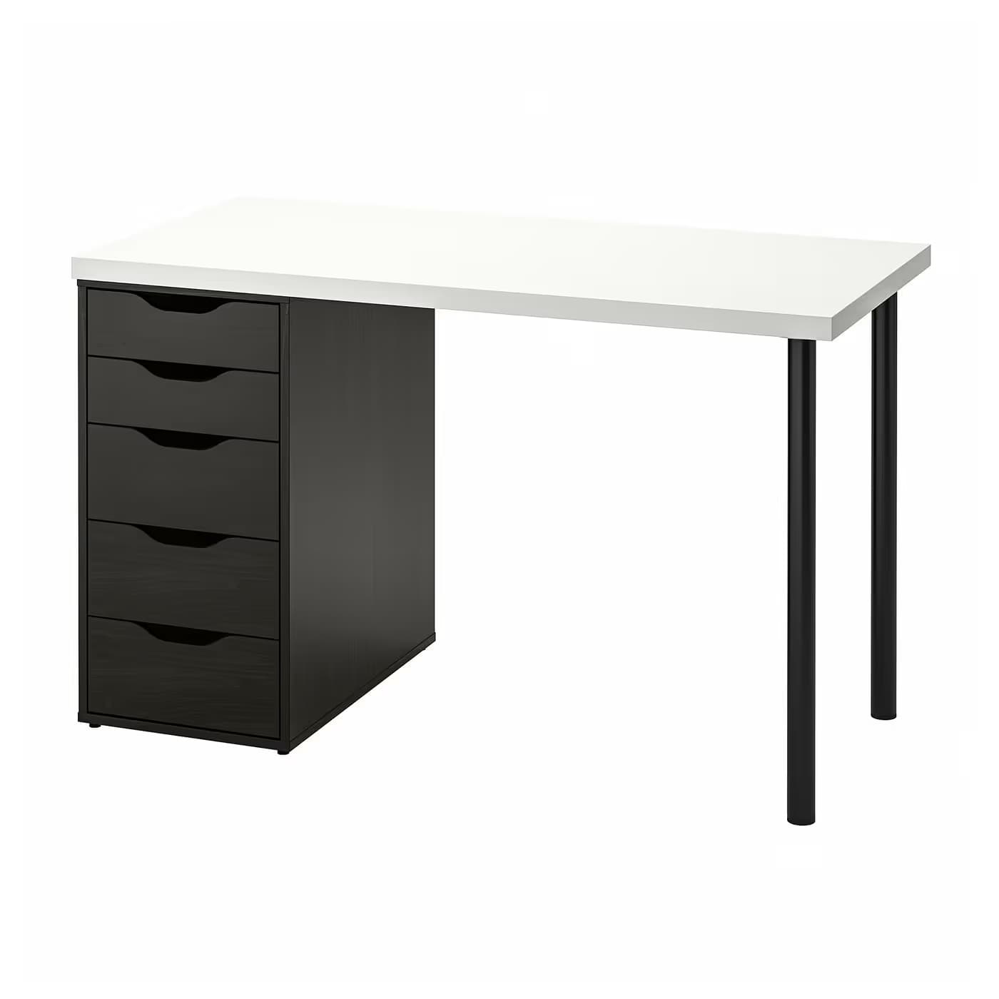 IKEA LAGKAPTEN / 1 ALEX + 2 ADILS, 120×60 cm — White top / Black-brown ALEX / Black ADILS (S59416865) image
