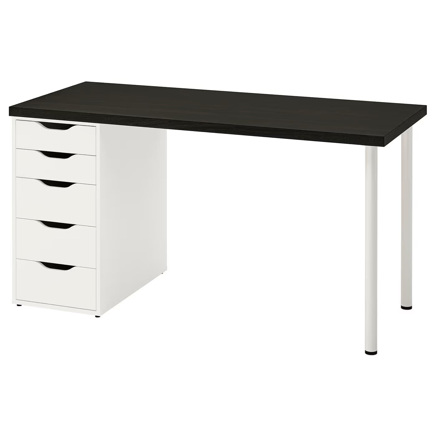 IKEA LAGKAPTEN / 1 ALEX + 2 ADILS, 140×60 cm — Black-brown top / White ALEX / White ADILS (S59432163) main image