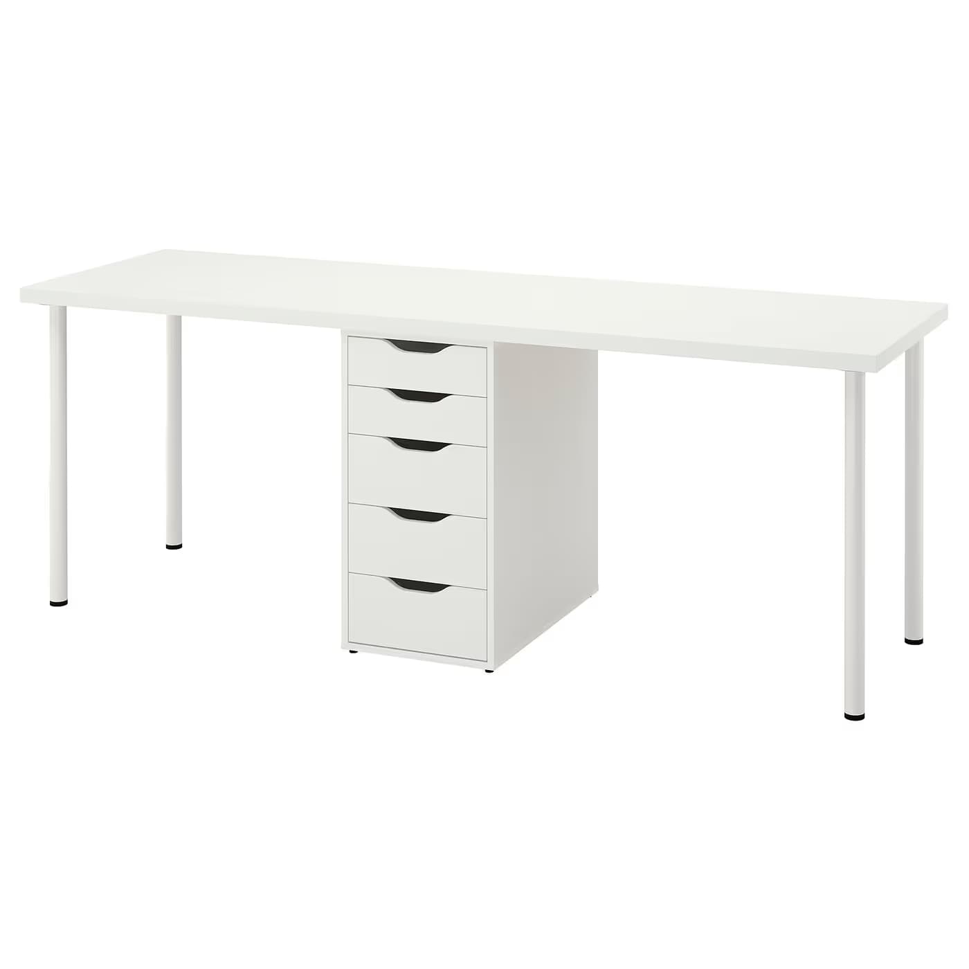 IKEA LAGKAPTEN / 1 ALEX (center) + 4 ADILS, 200×60 cm — White top / White ALEX / White ADILS (S69607671) main image