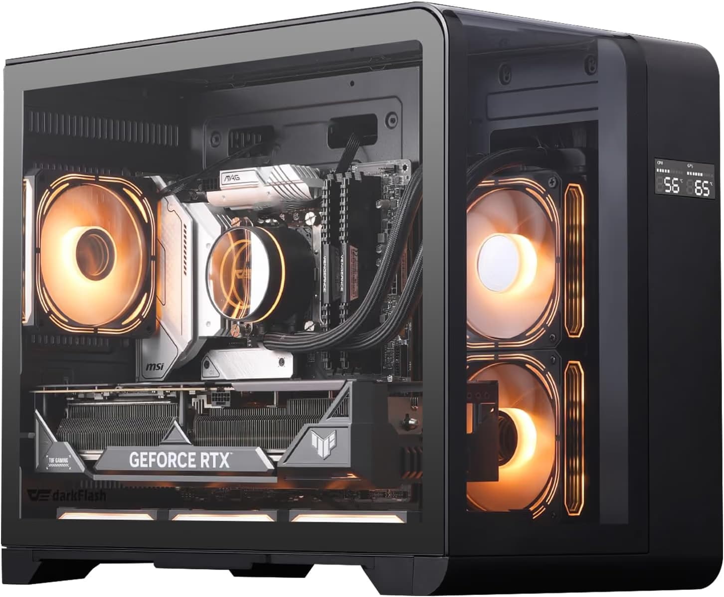 darkFlash L280M MATX Gaming PC Case with Screen, Curved Full View Dual, 3 PWM ARGB Fans Black image