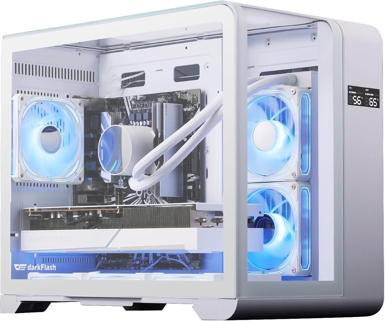 darkFlash L280M MATX Gaming PC Case with Screen, Curved Full View Dual, 3 PWM ARGB Fans White image
