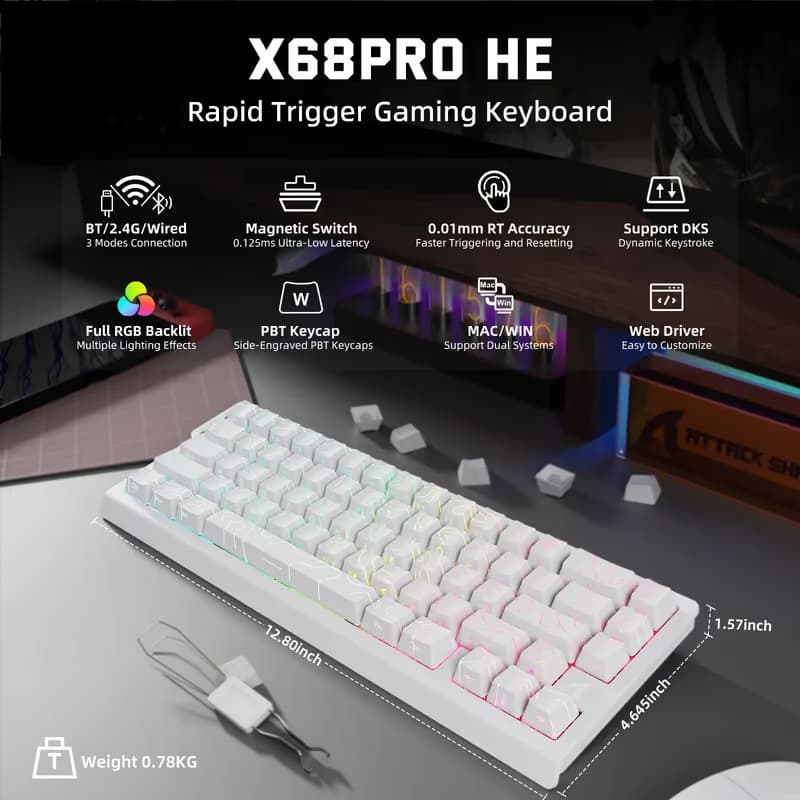 Attack Shark X68 PRO HE White image
