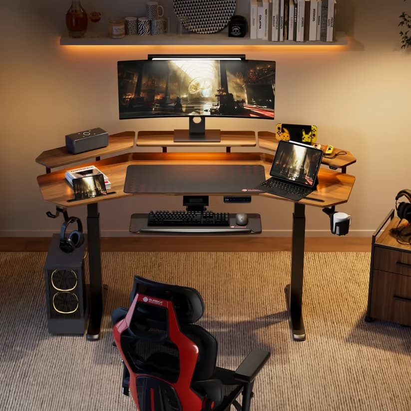 Eureka Ergonomic Aero Pro Wing-Shaped Standing Desk 72" Walnut — With Accessories Set main image
