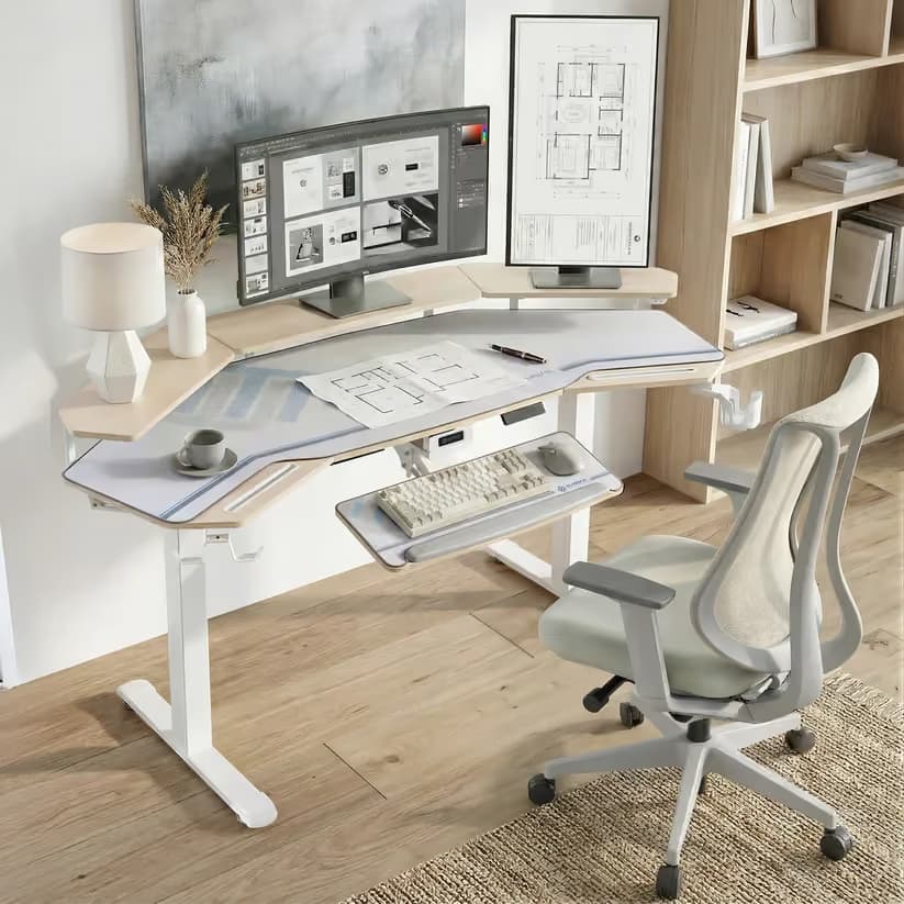 Eureka Ergonomic Aero Pro Wing-Shaped Standing Desk 72" Maple — With Accessories Set image