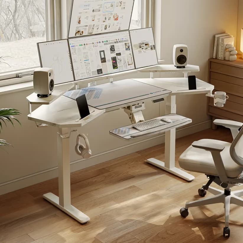 Eureka Ergonomic Aero Pro Wing-Shaped Standing Desk 72" Snow Faux Marble — With Accessories Set image