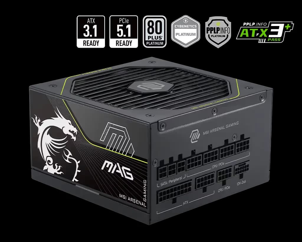 MSI MAG A1000PLS PCIE5 1000 W 80+ Platinum Certified Fully Modular ATX Power Supply main image