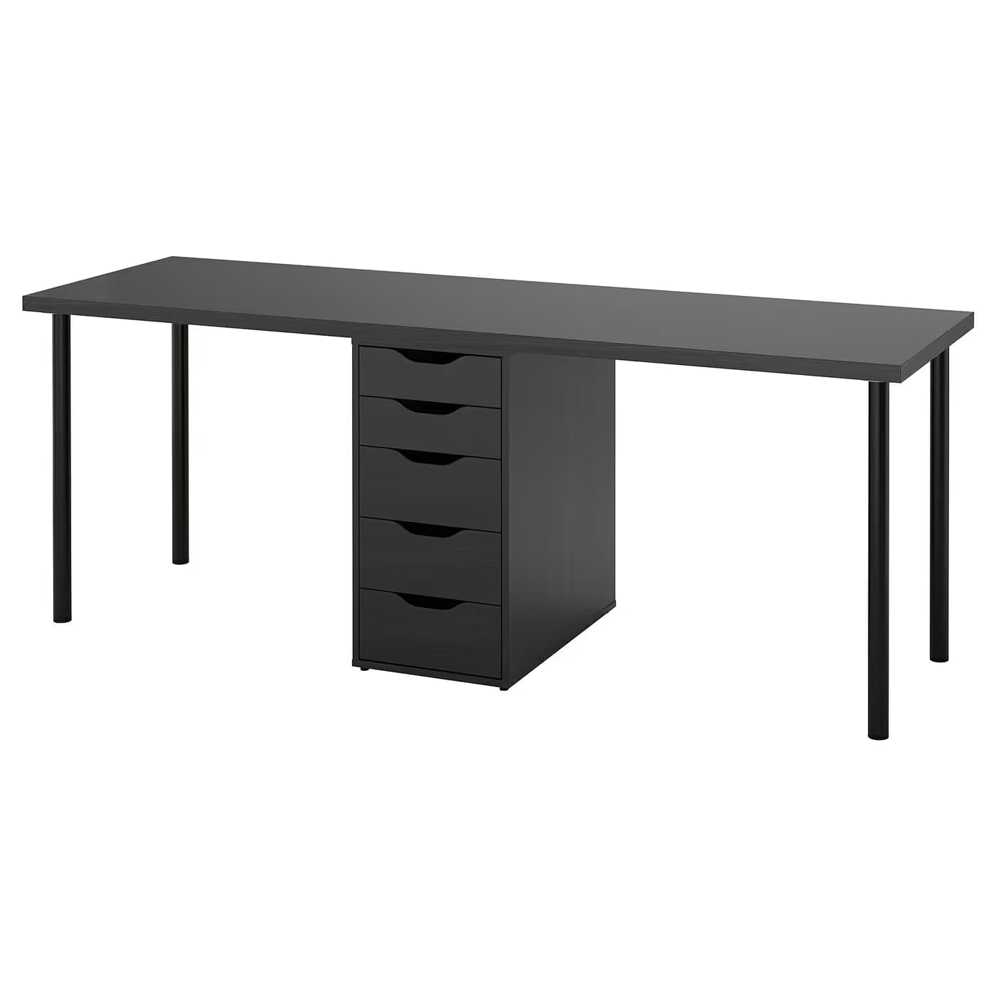 IKEA LAGKAPTEN / 1 ALEX (center) + 4 ADILS, 200×60 cm — Black-brown top / Black-brown ALEX / Black ADILS (S99607660) main image