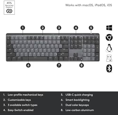 Logitech MX Mechanical Mini Wireless Illuminated Keyboard Linear - Clicky image