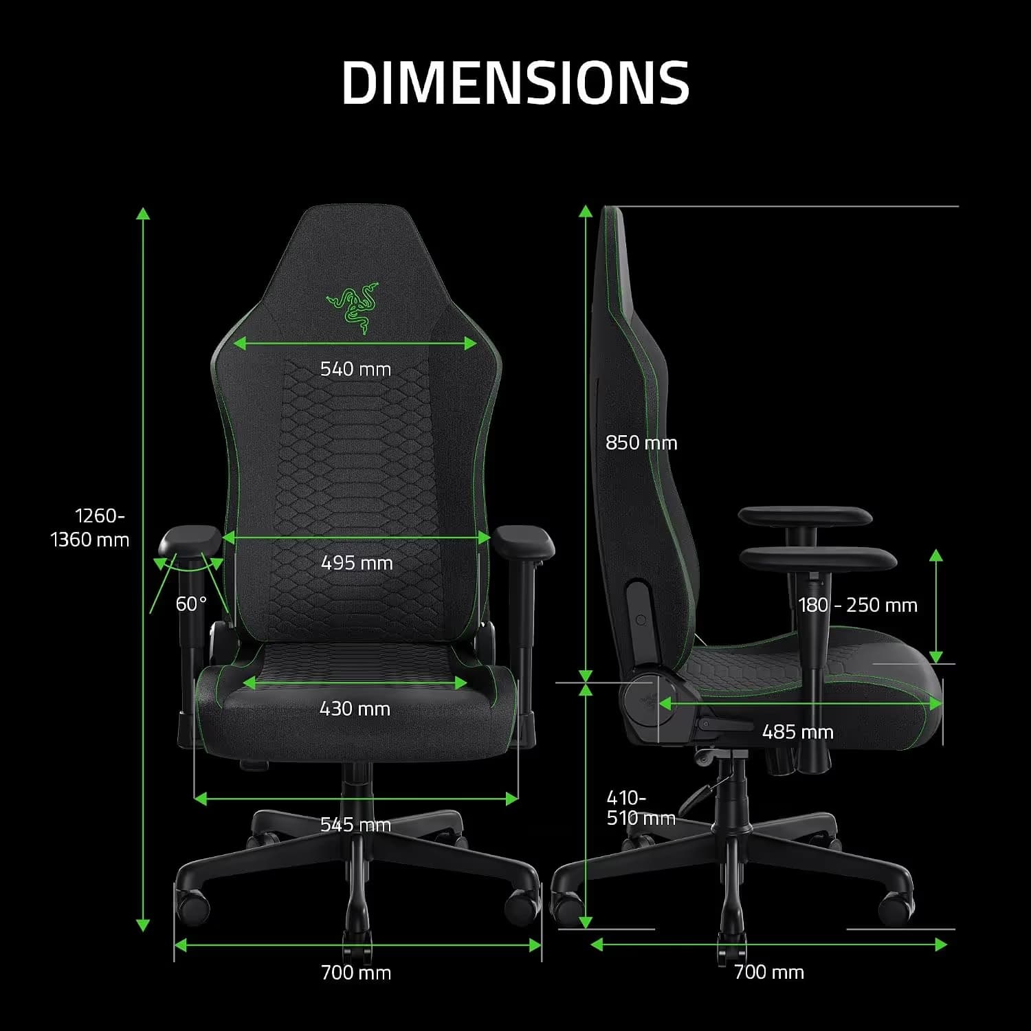Razer Iskur V2 X - Black / Green - Fabric image