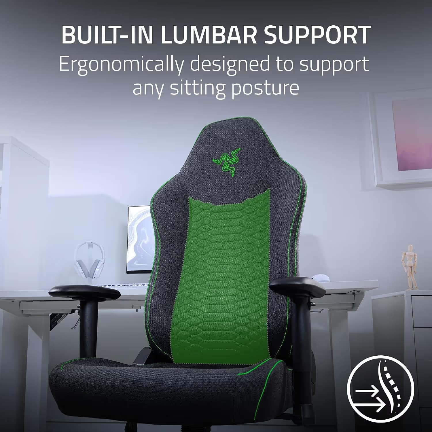 Razer Iskur V2 X - Black / Green - Fabric image