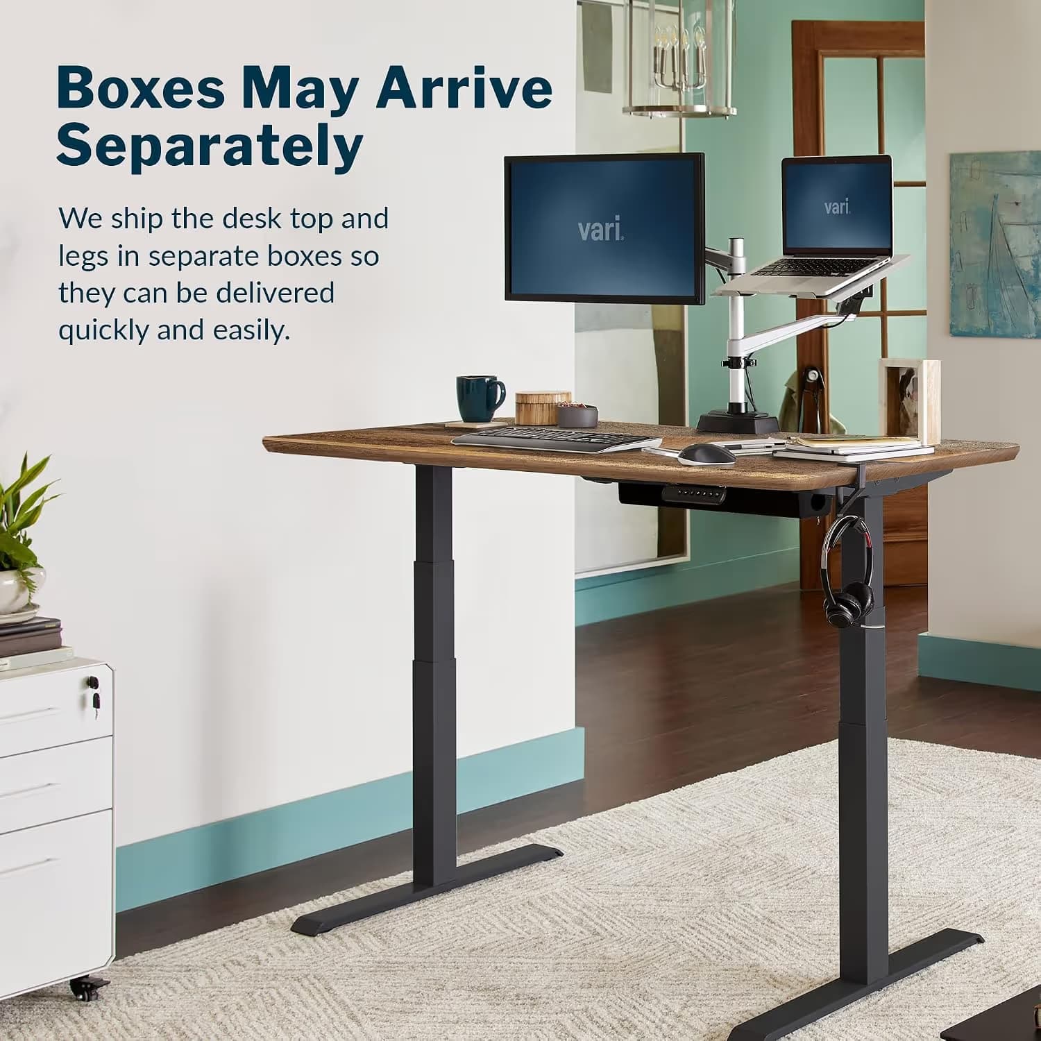 Vari Electric Standing Desk 60x30 Reclaimed Wood/Slate image